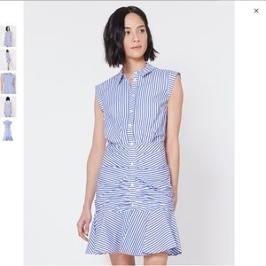 Veronica Beard Bell Button Down Ruched Shirt Dress striped blue white sz 8
